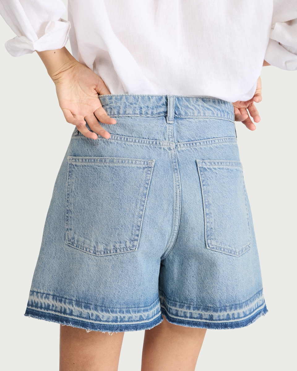 image 1 of F&F Pure Cotton Embroidered Denim Shorts in Blue