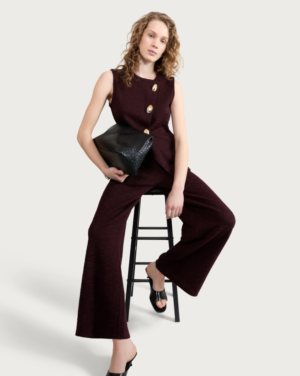 image 1 of The F&F Edit Textured Wide Leg Co-ord Trousers in Burgundy