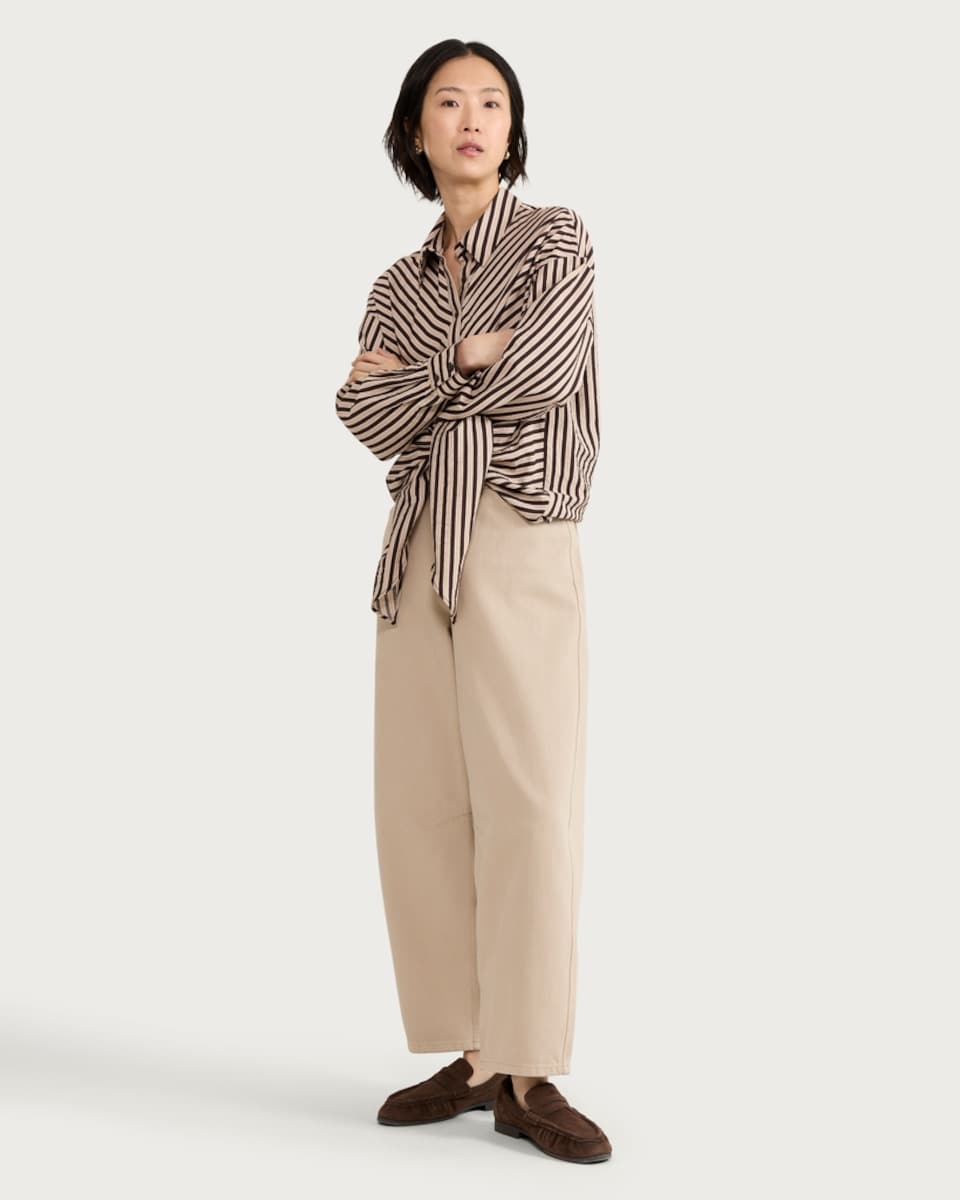 image 1 of F&F Stripe Tie Front Shirt in Neutral