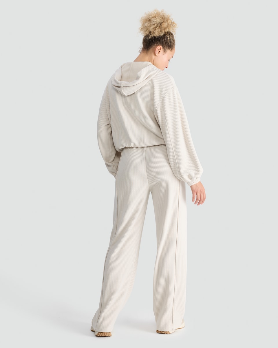 image 1 of F&F Active Ribbed Wide Leg Drawstring Joggers in Neutral