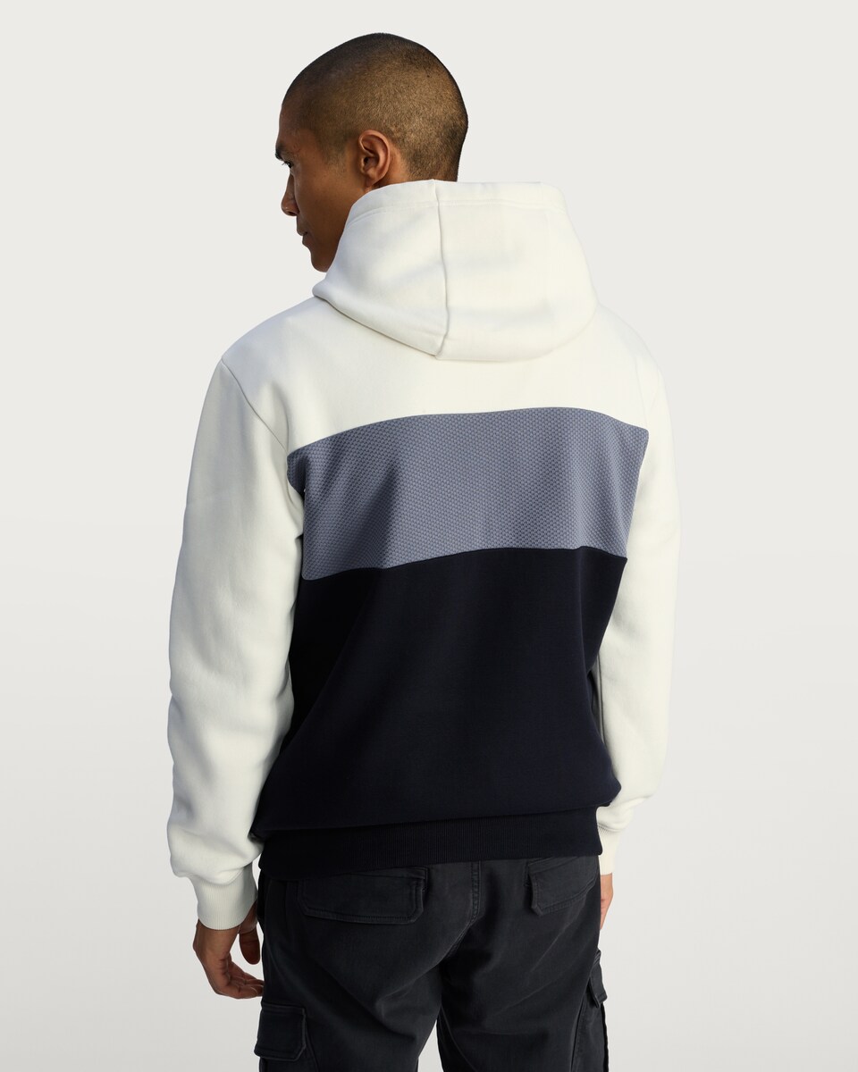 image 1 of F&F Textured Cotton Rich Colour Block Drawstring Hoodie in Navy