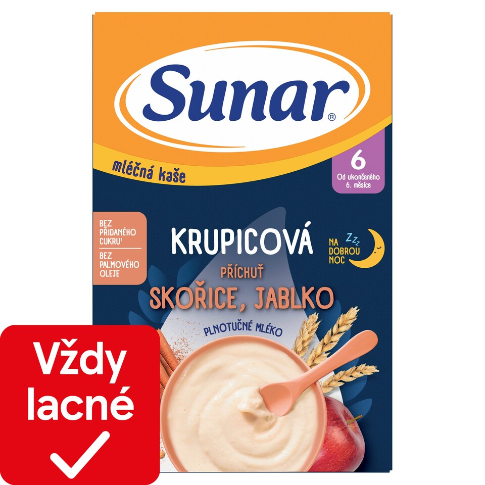 obrázok 1 z Sunar mliečna krupicová kaša na dobrú noc škorica, jablko 210 g