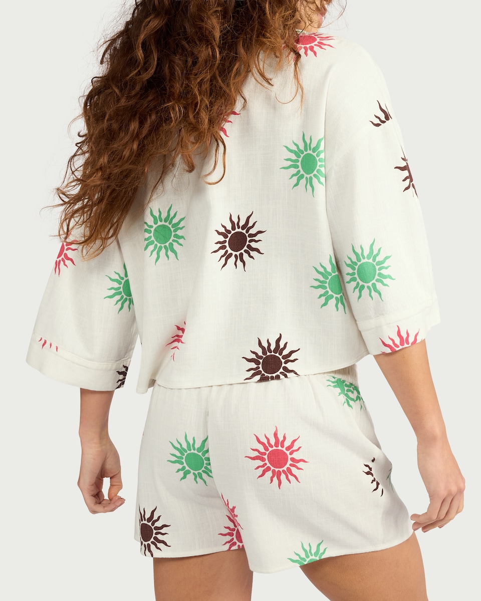 image 1 of F&F Sun Print Short Pyjama Set in Cream