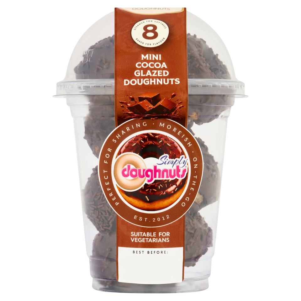 SIMPLY DOUGHNUTS 8PK MINI COCOA GLAZED DOUGHNUTS 