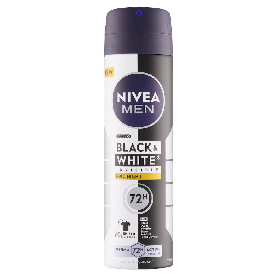 image 1 of Nivea Men Black & White Invisible Epic Night Antiperspirant Spray 150ml