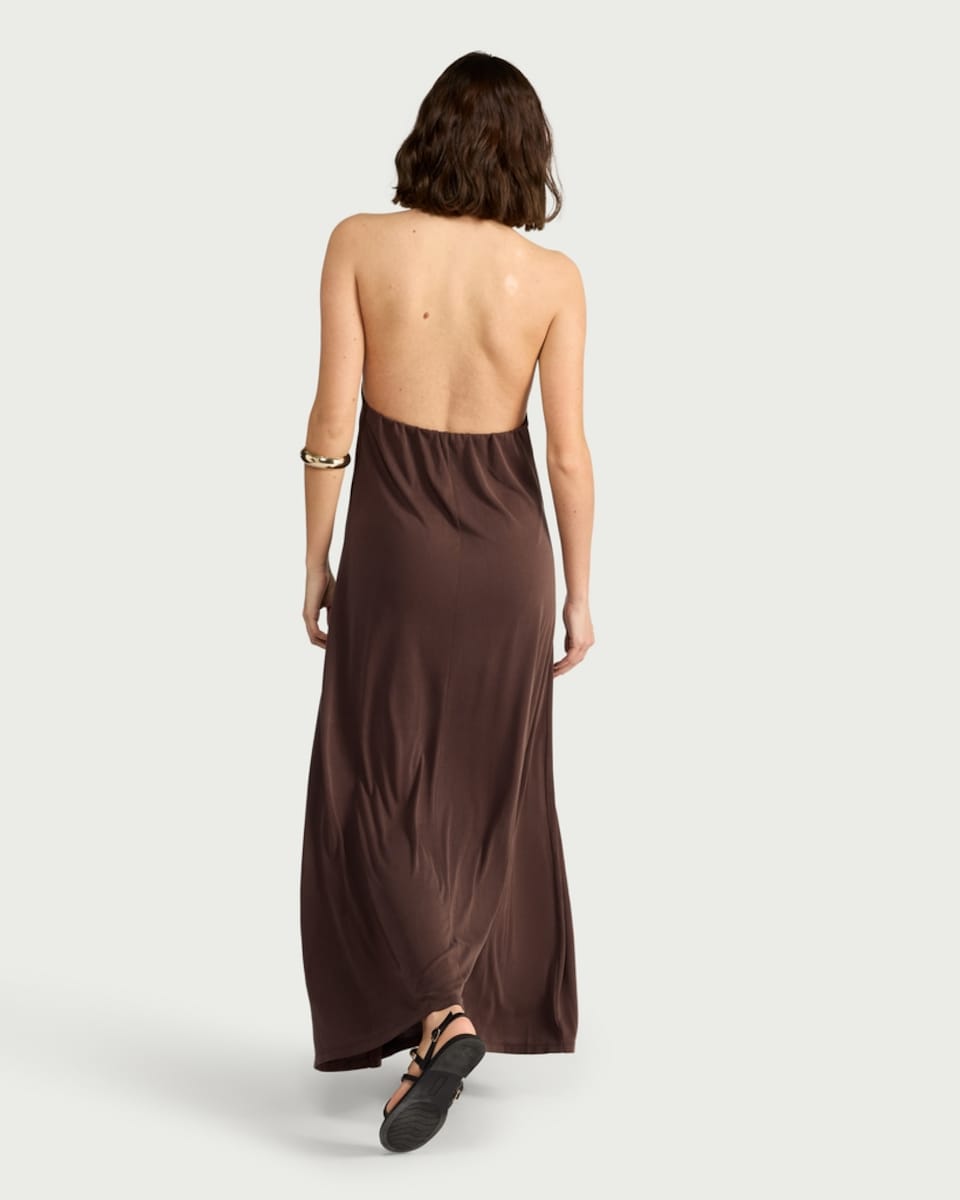 image 1 of F&F Draped Halterneck Maxi Dress in Mink