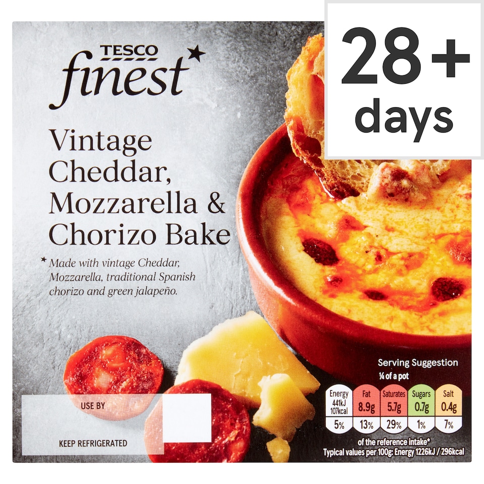Tesco Finest Cheddar Mozzarella & Chorizo Bake 150G
