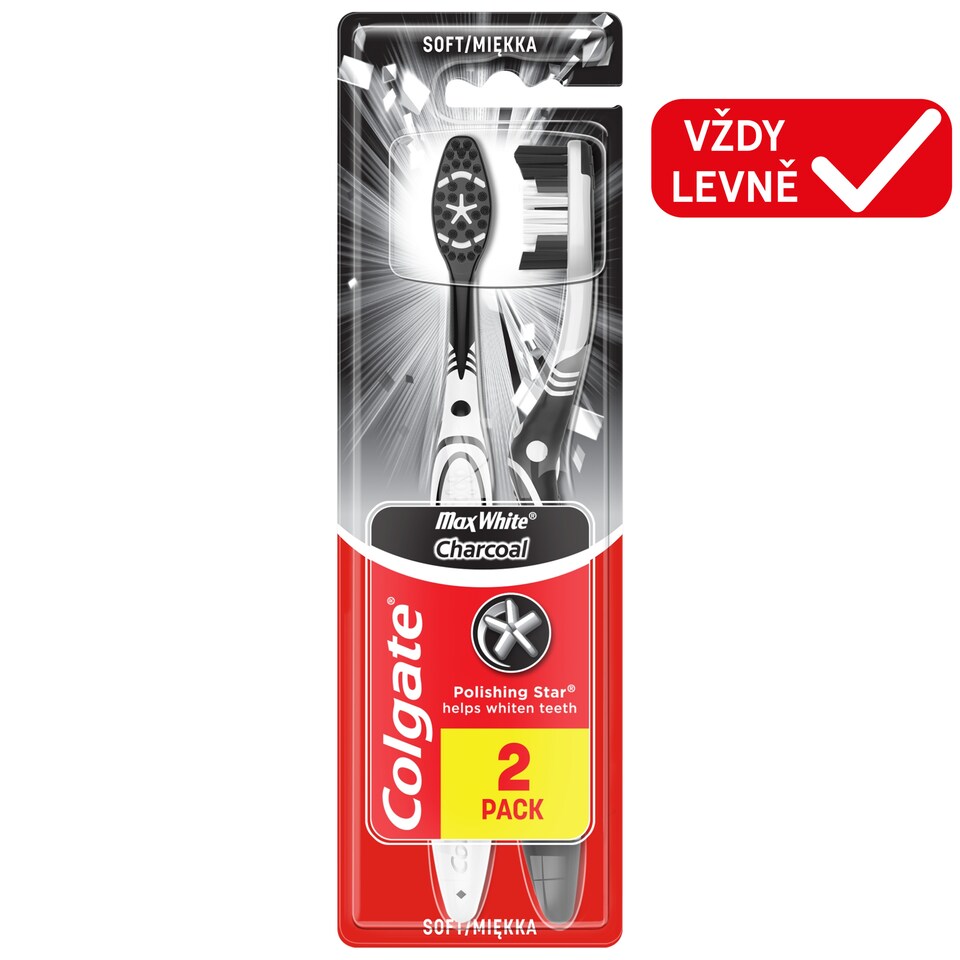 Colgate Max White Charcoal zubní kartáček měkký 2ks