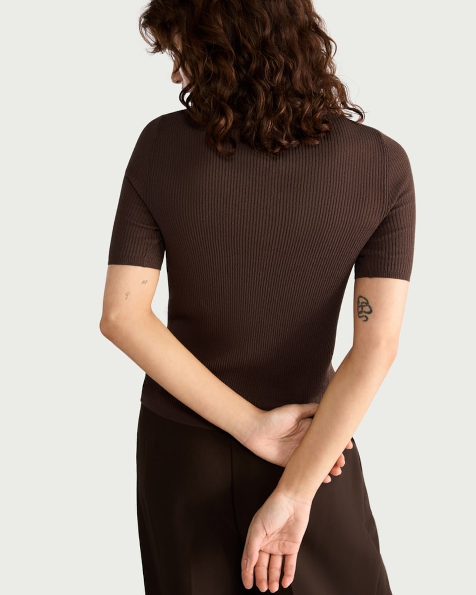 image 1 of F&F Ribbed Knit Collared Button Up Jumper in Brown
