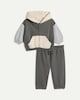 image 1 of F&F Baby 2-Piece Cotton Rich Colour Block Zip Up Hoodie and Joggers Set in Grey Marl