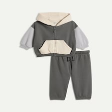 F&F Baby 2-Piece Cotton Rich Colour Block Zip Up Hoodie and Joggers Set in Grey Marl
