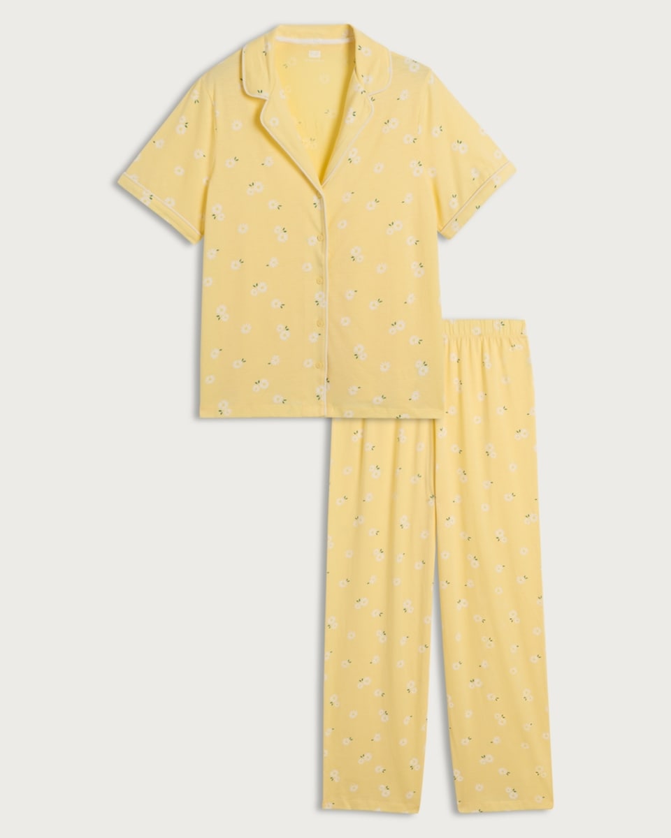 image 1 of F&F Pure Cotton Floral Print Pyjama Set in Multi Yellow