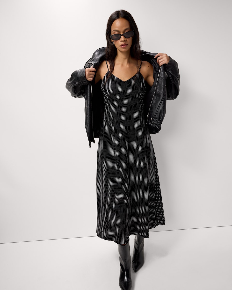 image 1 of F&F Polka Dot Strappy Midi Dress in Multi Black