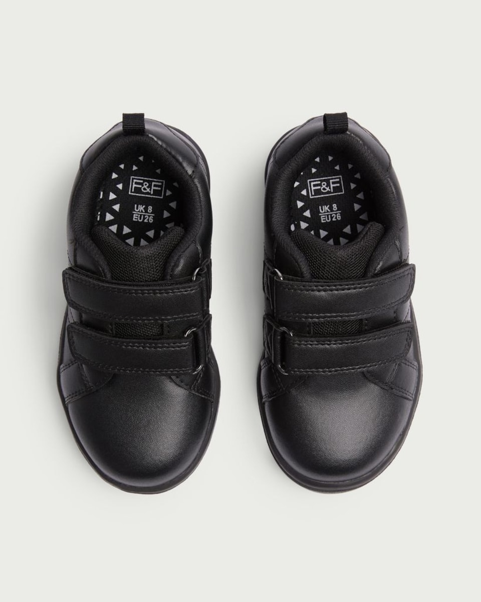 image 1 of F&F School Boys Double Strap Fastening Trainers in Black
