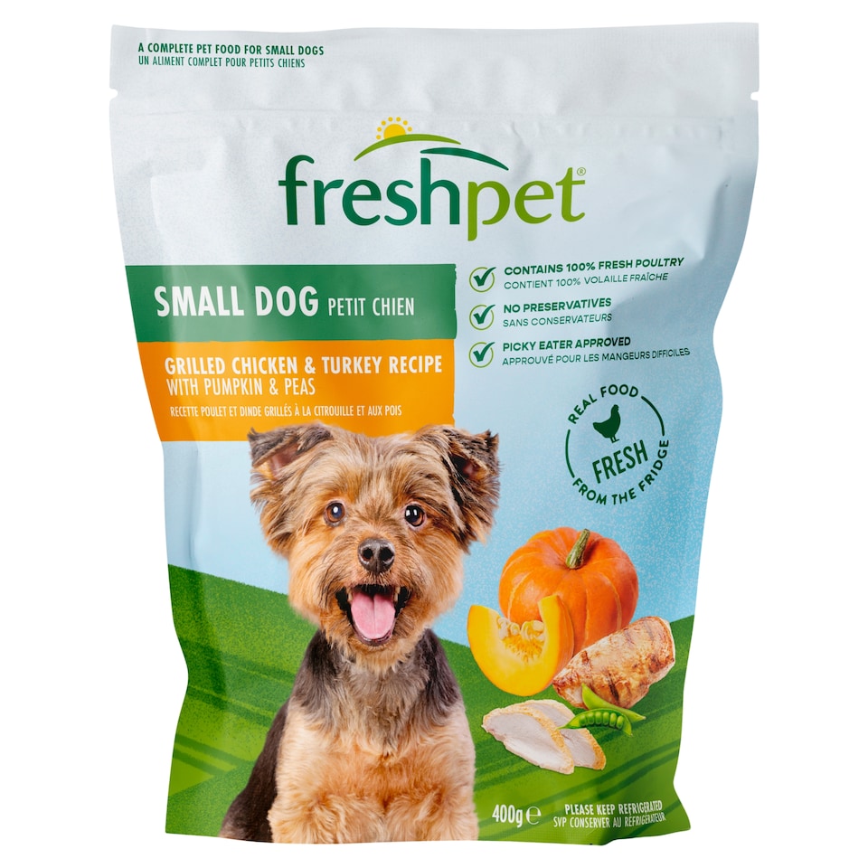 Freshpet Small Dog Grilled Chicken & Turkey Recipe with Pumpkin & Peas 400g