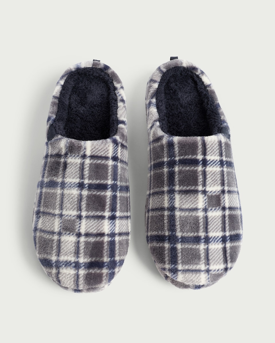 image 1 of F&F Textured Check Mule Slippers in Blue
