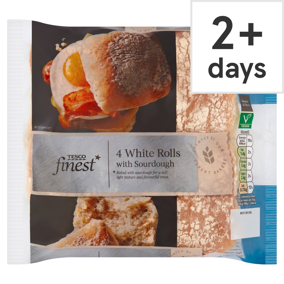 Tesco Finest 4 White Rolls With Sourdough Tesco Groceries