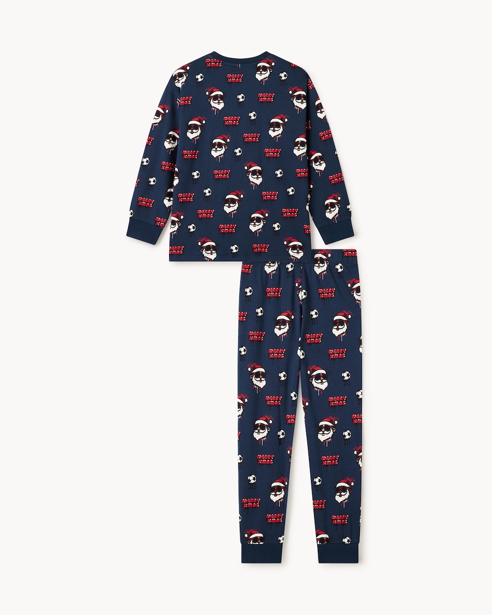 image 1 of Christmas Boys Cotton Rich Football Santa Pyjama Set in Navy