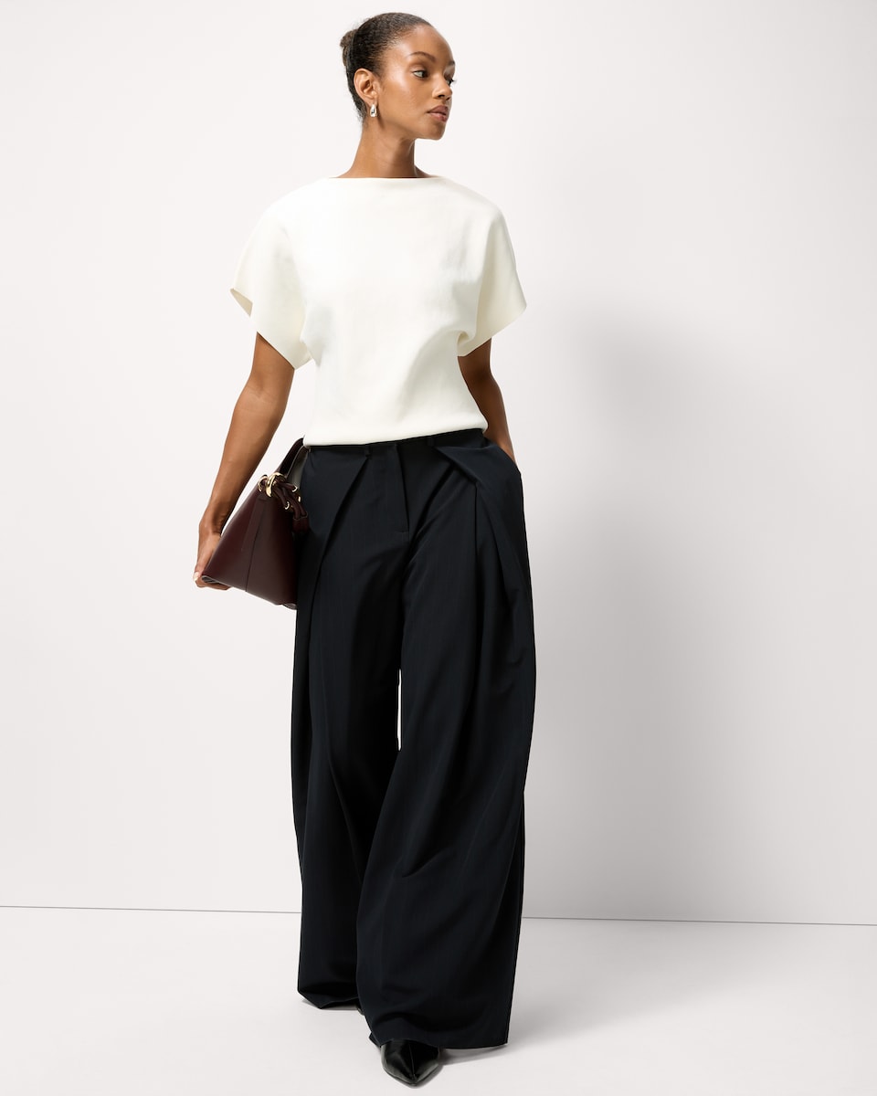 image 1 of F&F Slash Neck Short Sleeved Top in Cream