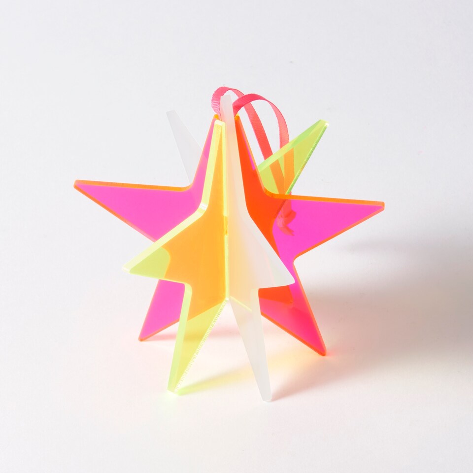 image 1 of Paperchase Neon Christmas Hanging Star Decoration