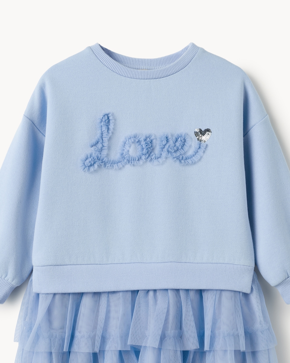 image 1 of F&F Girls Tulle Skirt Sweat Dress in Blue