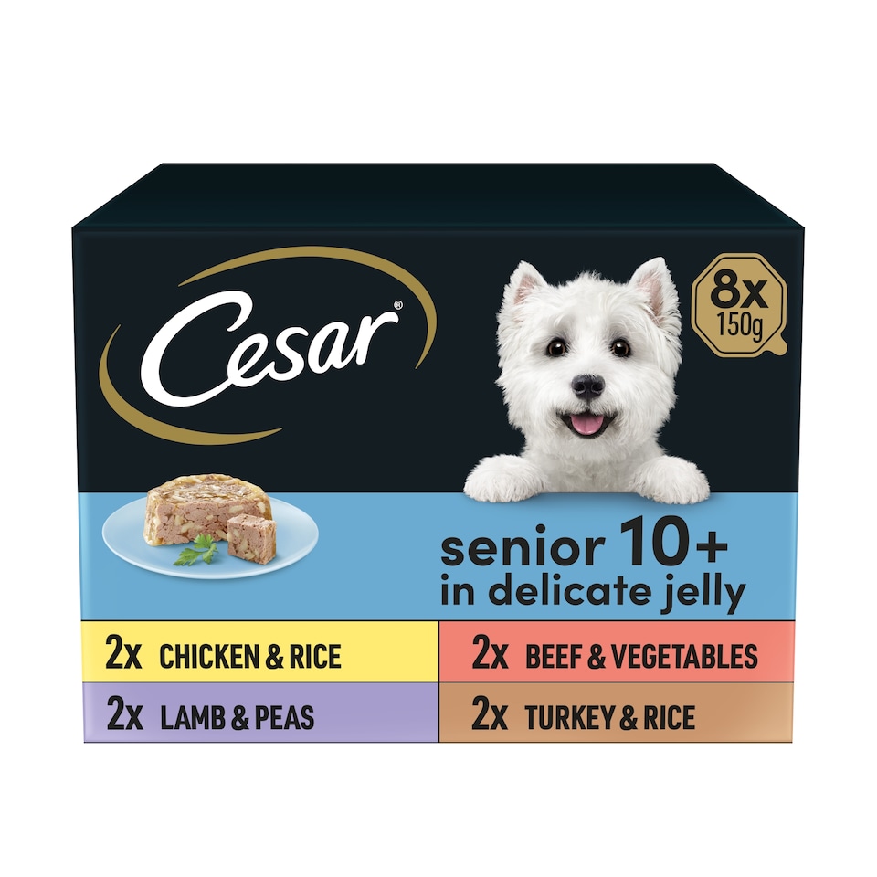image 1 of Cesar Senior Wet Dog Food Trays Meat in Delicate Jelly 8 x 150g