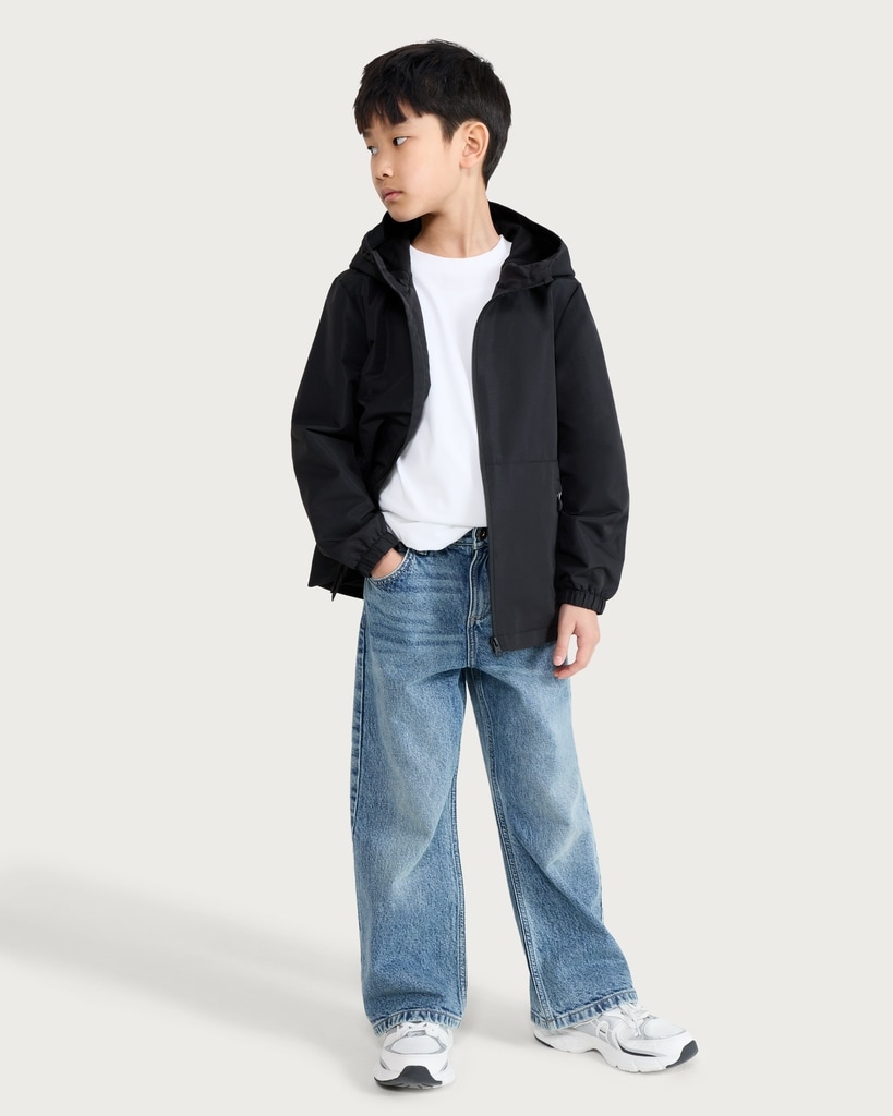 F&F Boys Hooded Zip Up Jacket in Black