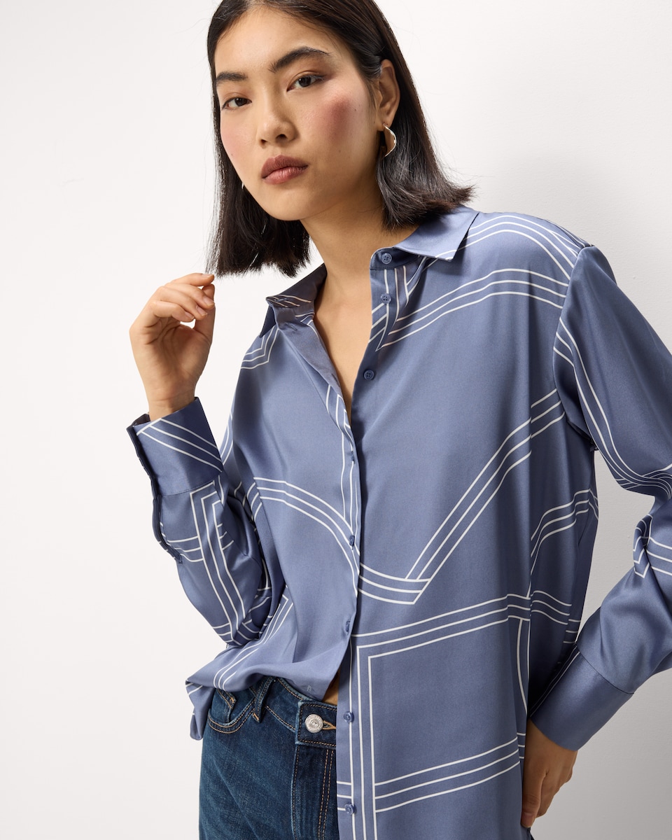 image 1 of F&F Abstract Print Shirt in Blue
