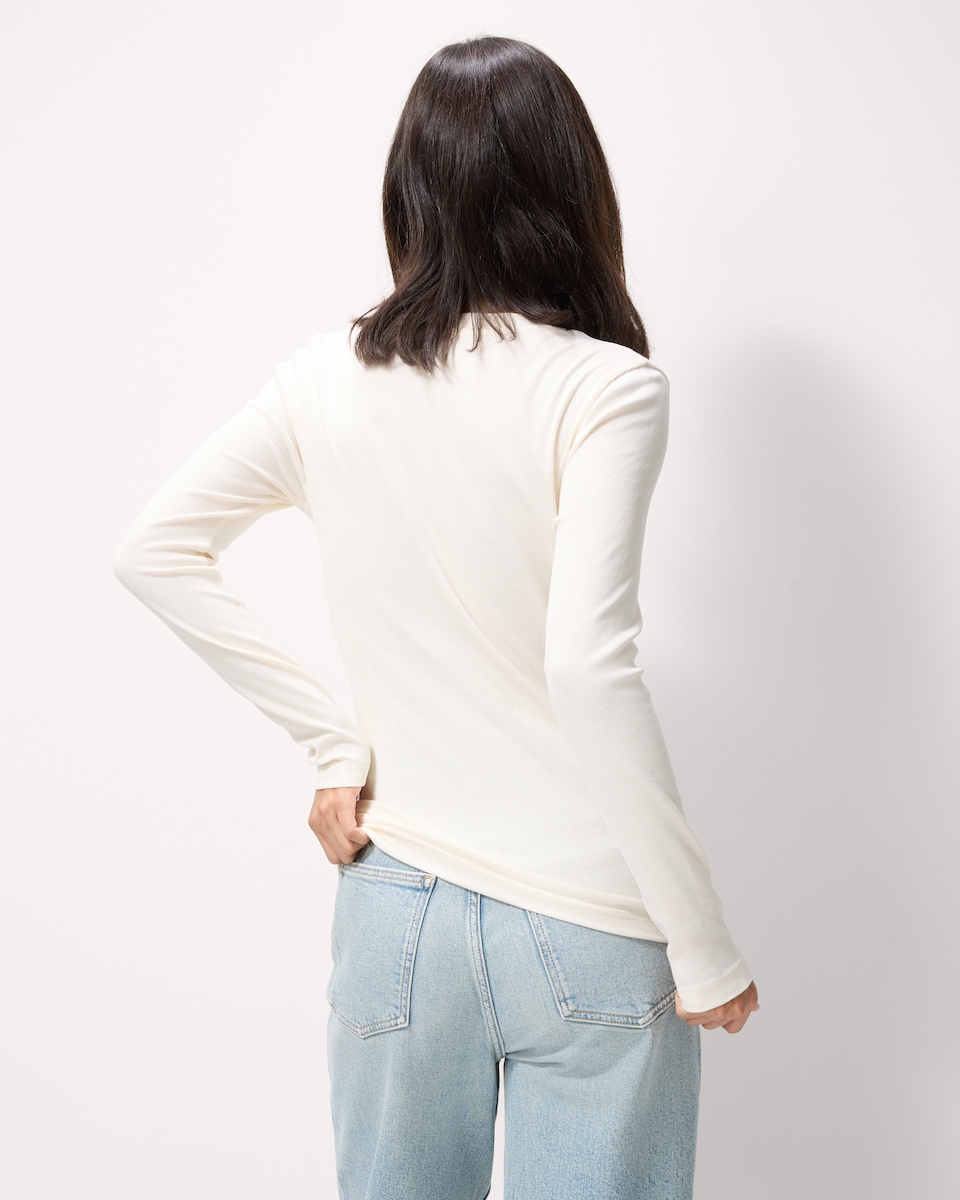 image 1 of F&F Cotton Rich Ribbed Long Sleeved Top in Cream