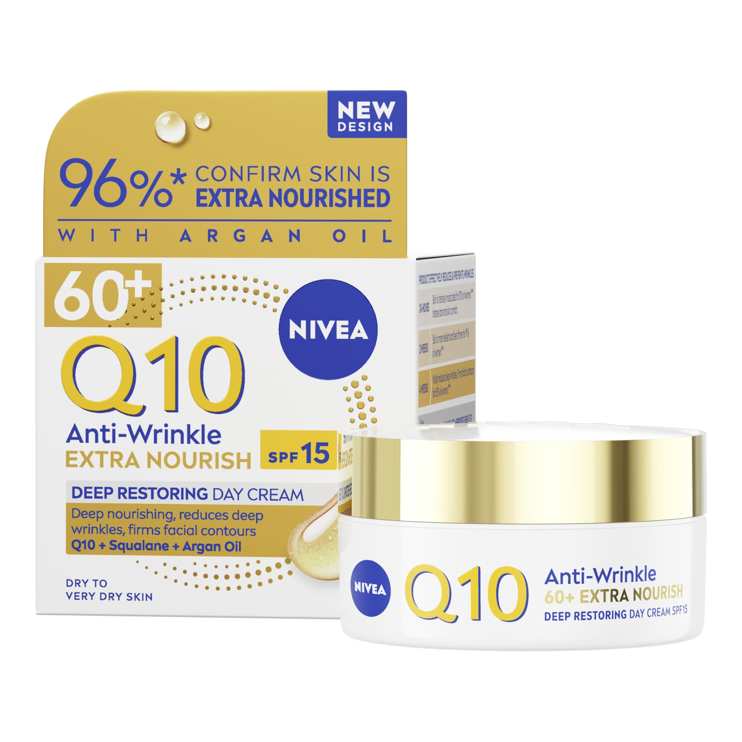 NIVEA Q10 Anti-Wrinkle Day Cream Moisturiser 60+ Skin 50ml