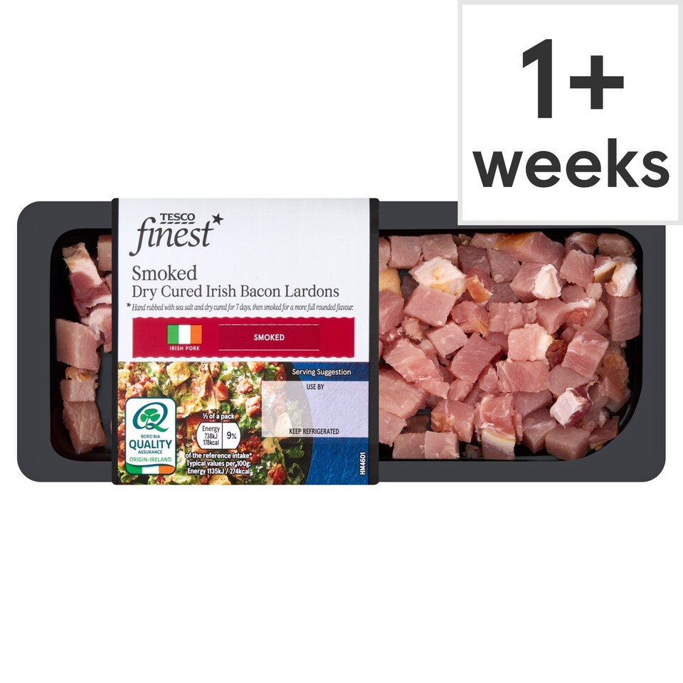 Tesco  Finest Smoked Dry Cured Irish Bacon Lardons 130g