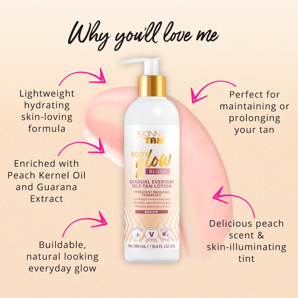 image 1 of Skinny Tan Body Glow Gradual Everyday Self Tan Lotion Medium 280ml