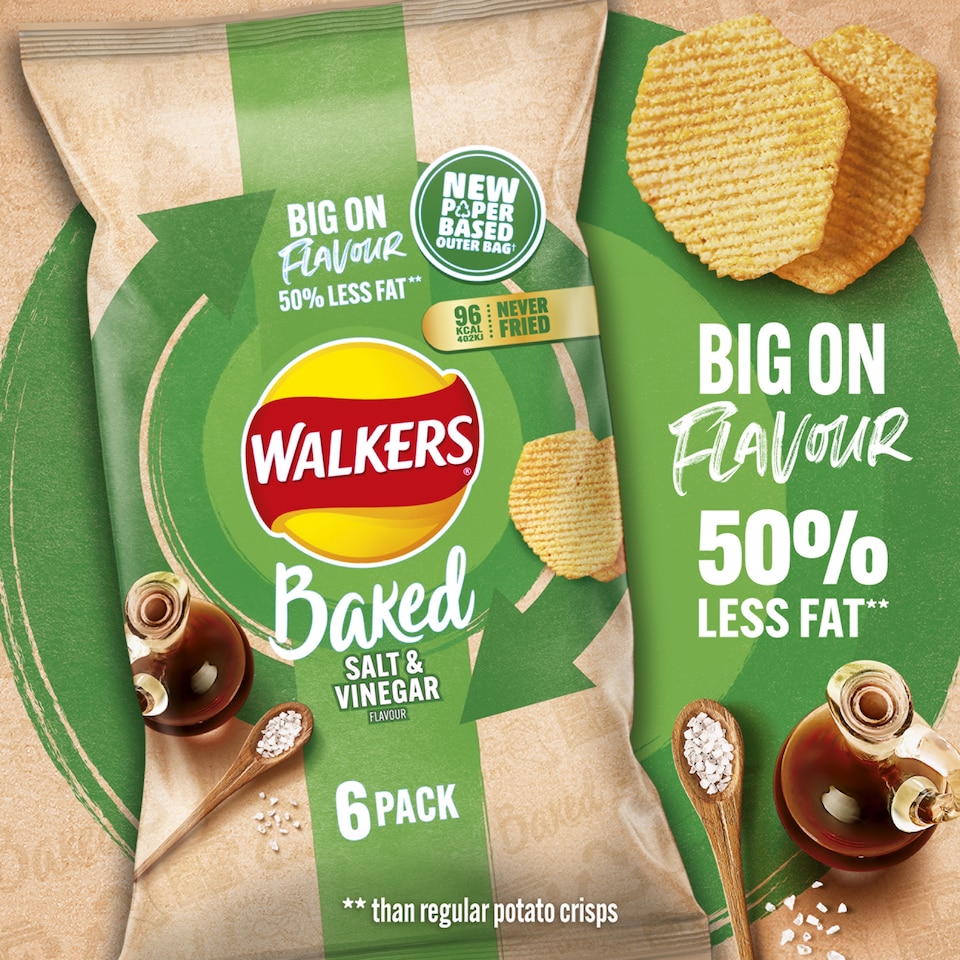 image 1 of Walkers Baked Salt & Vinegar Multipack Crisps 6x22g
