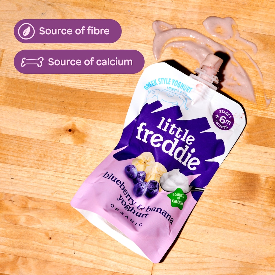 image 1 of Little Freddie Organic Blueberry & Banana Greek Style Yoghurt Baby Food Pouch 6+ Months 100g