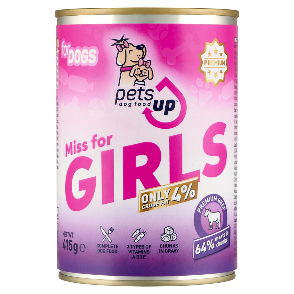 PetsUp Miss for Girls teljes értékű állateledel felnőtt kutyák számára marhával, szószban 415 g  1. kép
