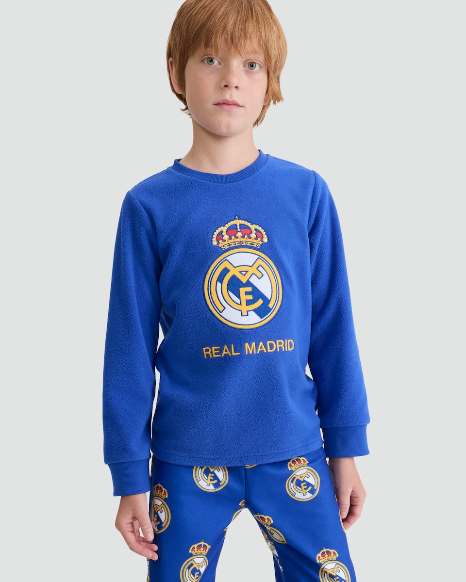 image 1 of Real Madrid Football Club Print Fleece Pyjamas in Burgundy