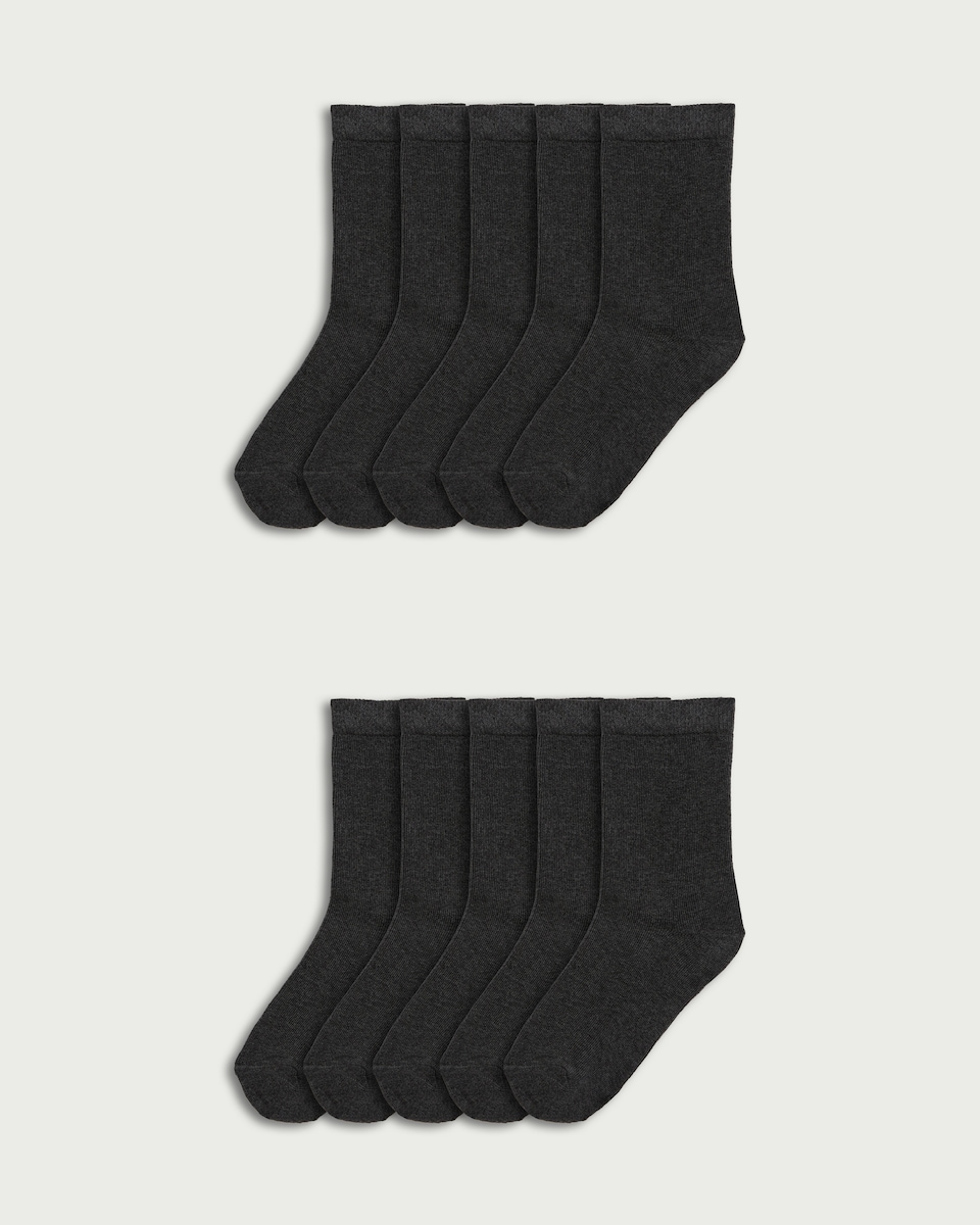 F&F Boys 10-Pack Cotton Rich Ankle Socks in Grey
