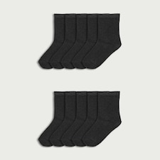 F&F Boys 10-Pack Cotton Rich Ankle Socks in Grey