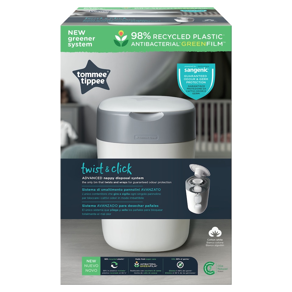 image 1 of Tommee Tippee Twist&Click Sangenic Cotton White