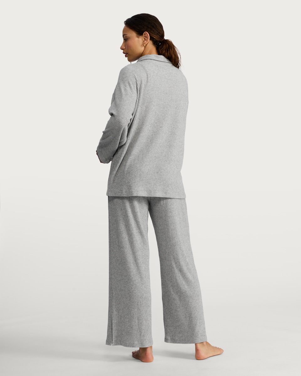 image 1 of F&F Ribbed Snit Half Zip Pyjama Set in Grey