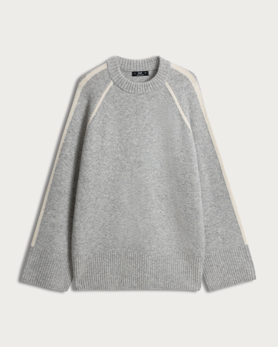 image 1 of F&F Knitted Raglan Sleeved Jumper with Wool in Grey