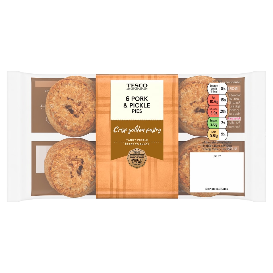 Tesco Pork & Pickle Pies 6 Pack 300g