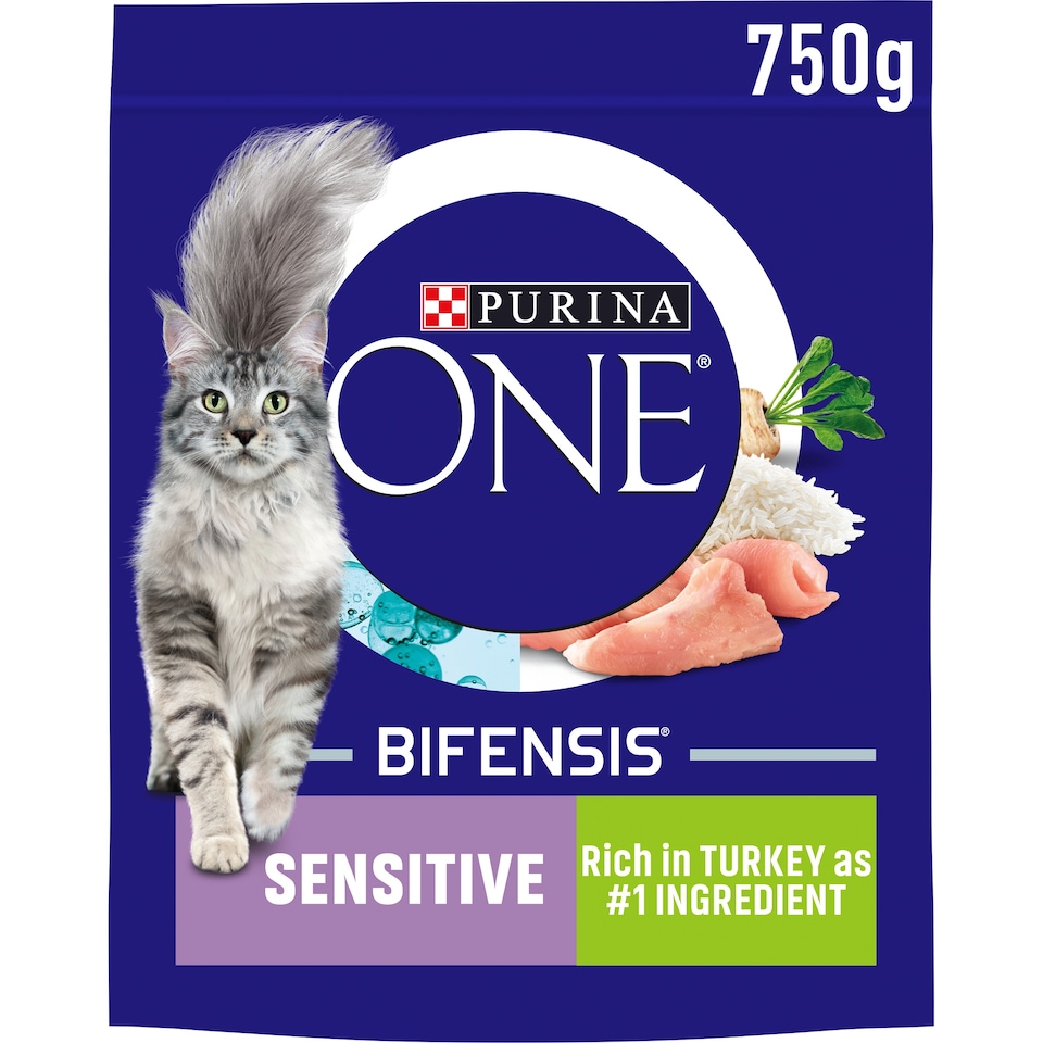 image 1 of Purina One Sensitive Adult Dry Cat Food Turkey 750G