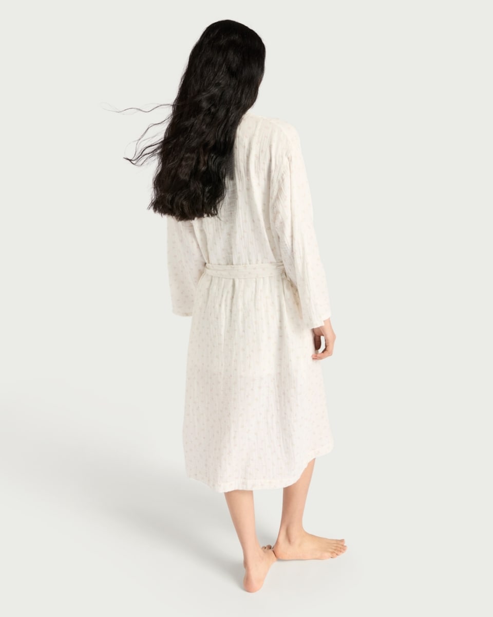 image 1 of F&F Pure Cotton Floral Print Dressing Gown in Multi White