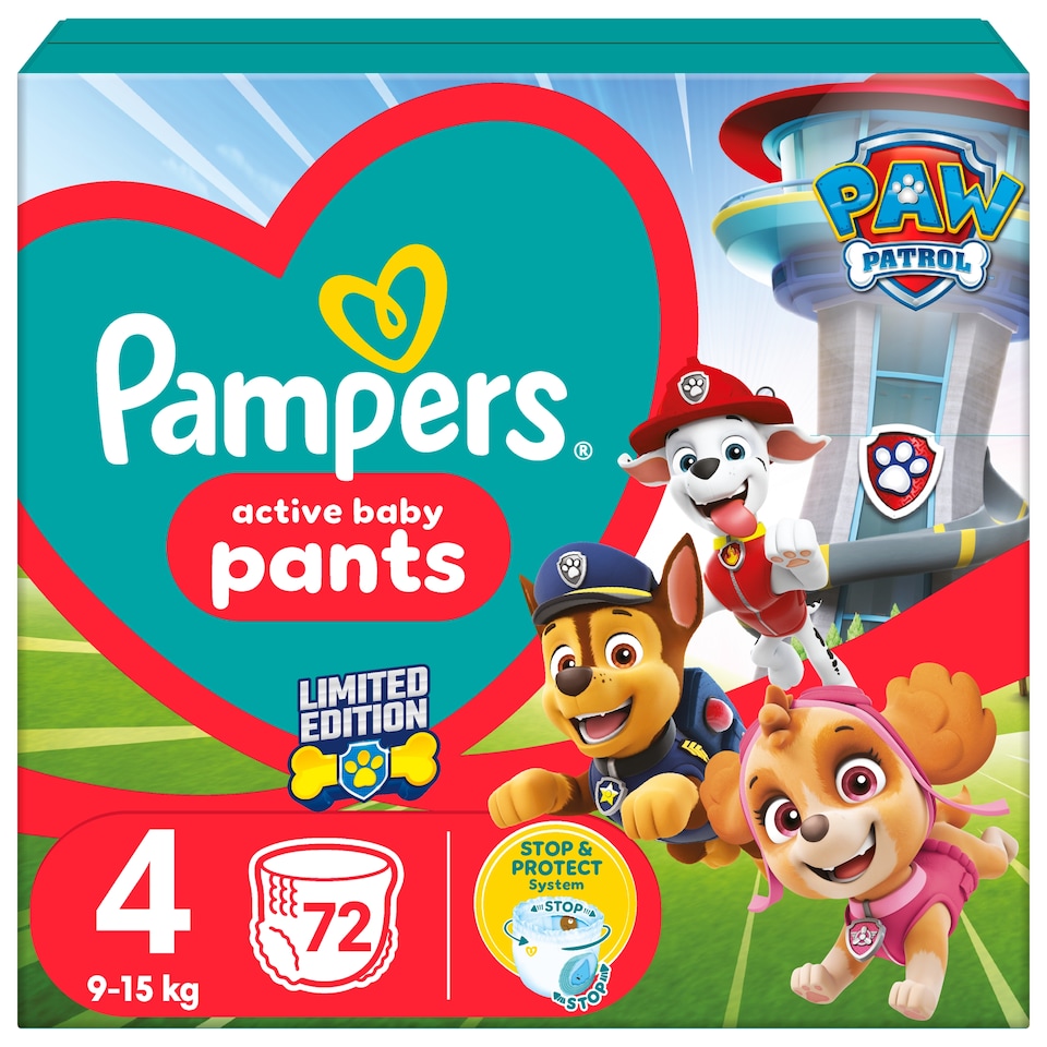 Pampers Active Baby Bugyipelenka Mancs Őrjárat Kiadás, Méret: 4, 72 Pelenka, 9kg-15kg 1. kép
