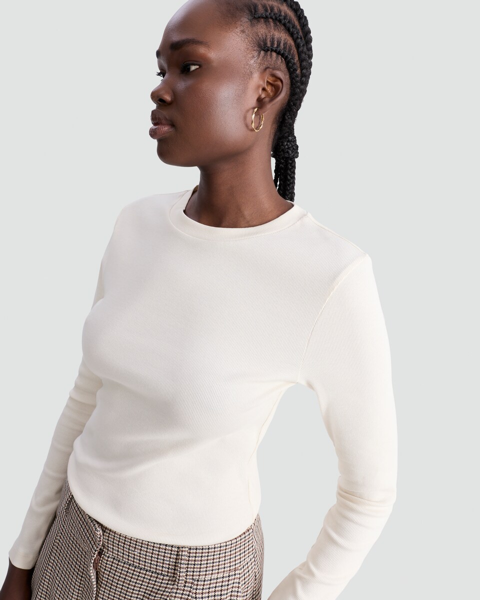 image 1 of F&F Cotton Rich Long Sleeved Top in Cream