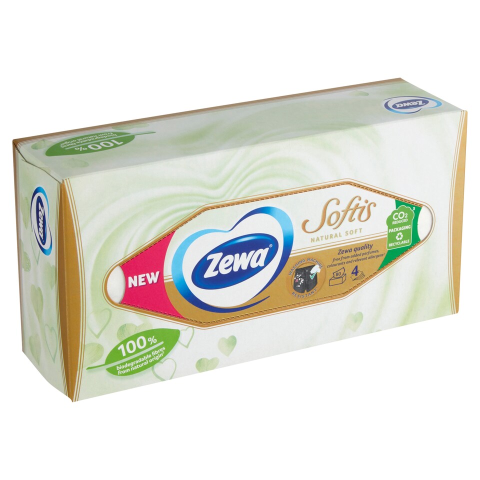 Obrázek 1 pro produkt Zewa Softis Natural Soft papírové kapesníčky 4 vrstvé 80 ks