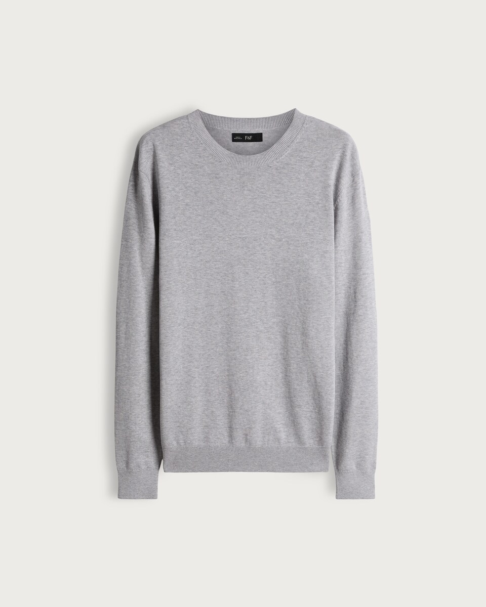 image 1 of F&F Pure Cotton Fine Knit Jumper in Grey Marl