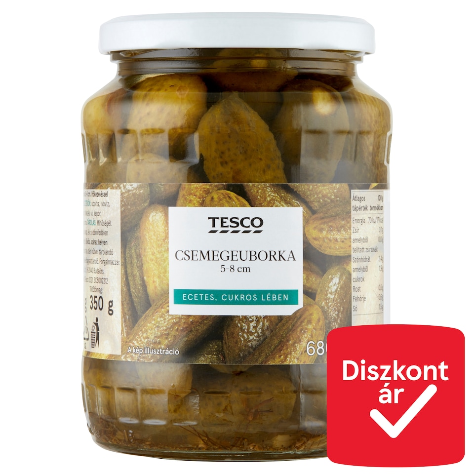 Tesco Pickled Gherkins in Sweet Brine 5-8 cm 680 g