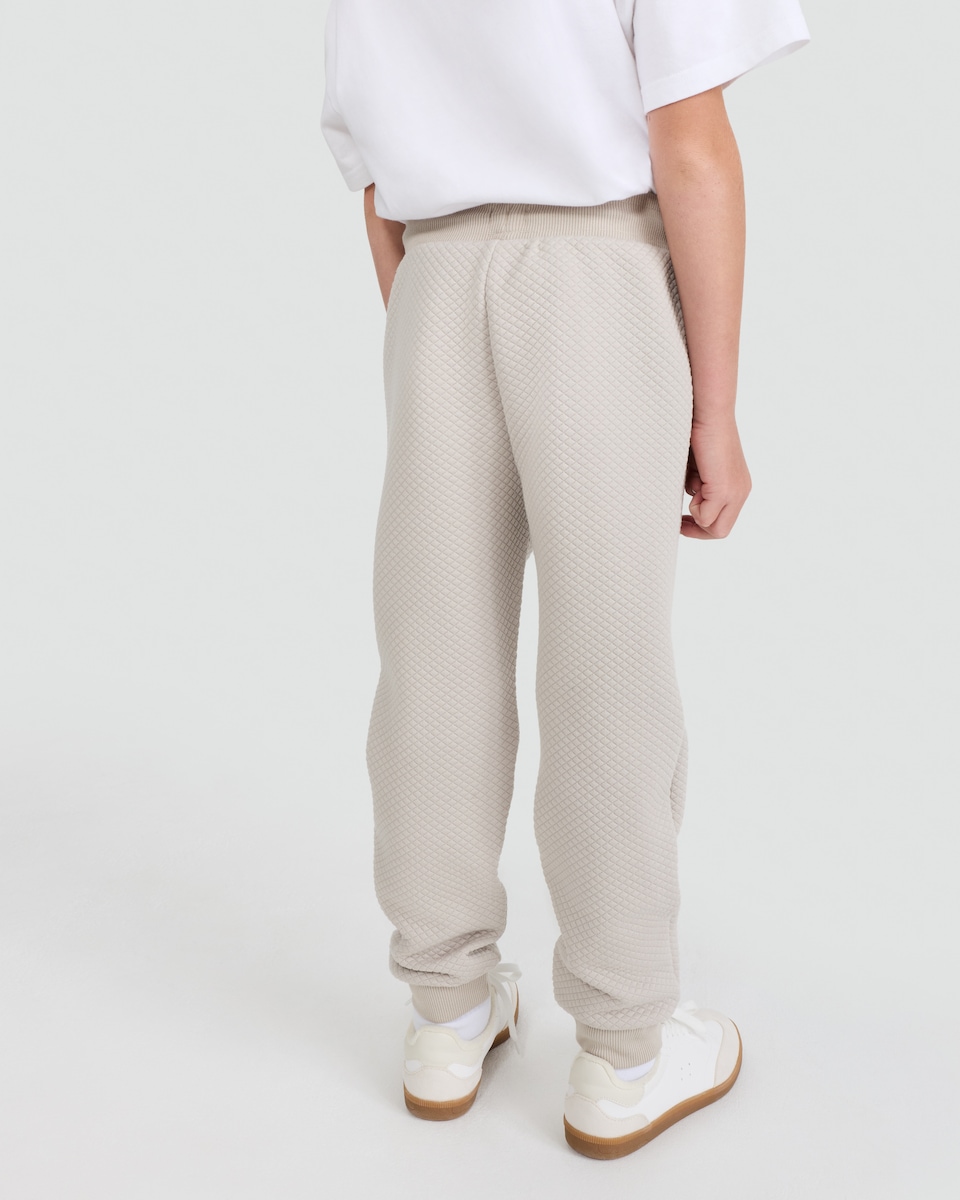 image 1 of F&F Boys Textured Drawstring Cuffed Joggers in Stone